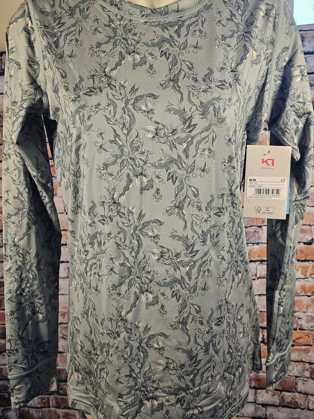 Kari Traa Fryd LS Base Layer Top Sage Floral Print Medium NWT Outdoor Nordic